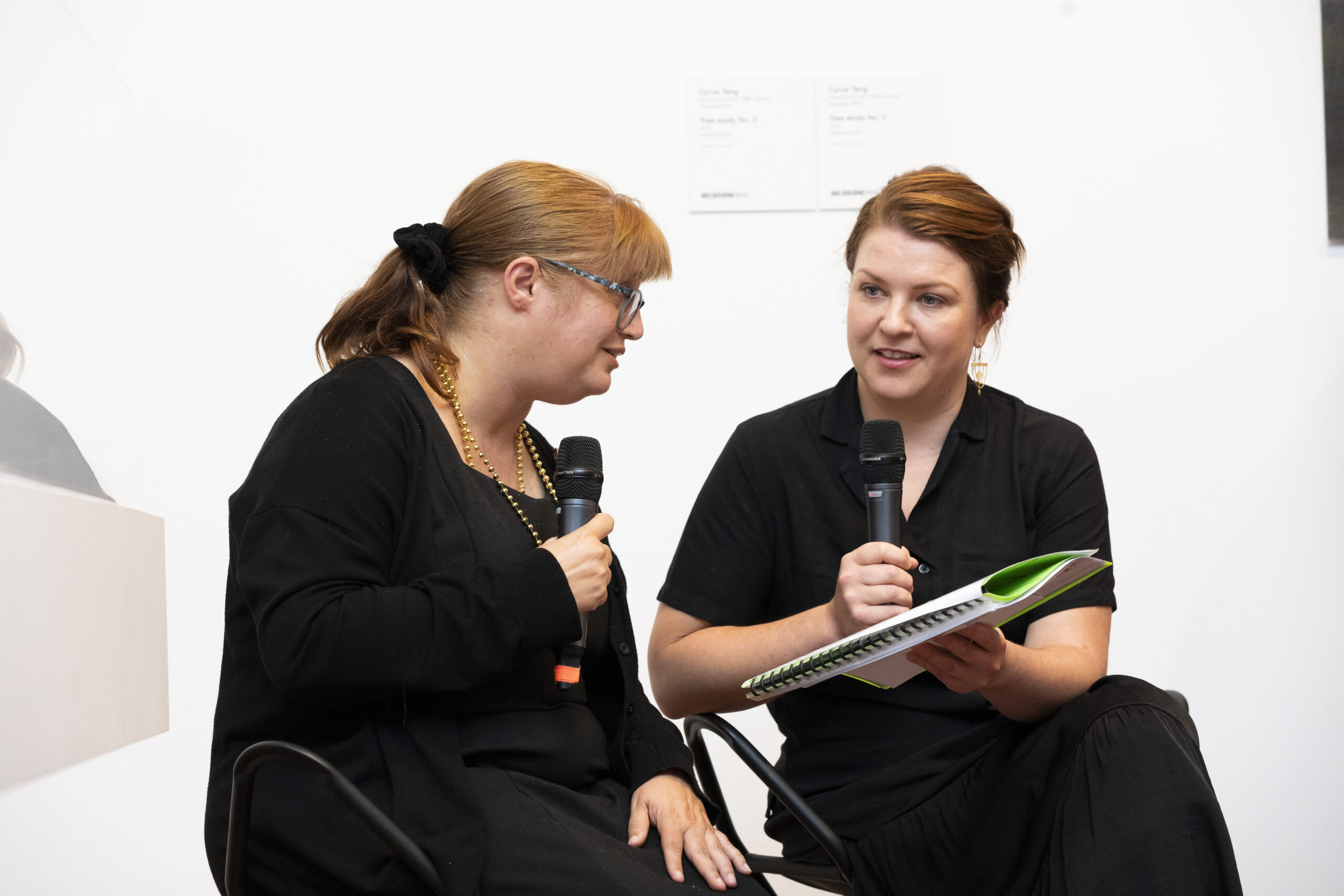 Lisa Reid and Marcel Cooper presenting an Artist talk at Melbourne Now