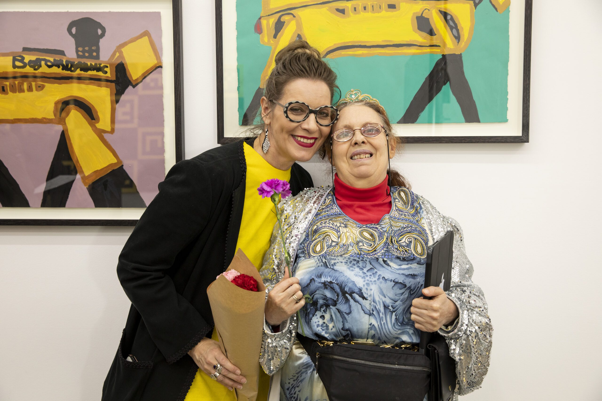 Catherine Bell and Cathy Staughton at the Dog Robot Space Star opening at Gertrude Glasshouse