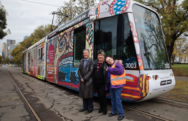 Cathy Sue and Warren with the APA art tram