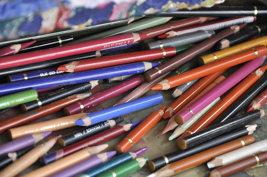 close up of coloured pencils in the arts project australia studio