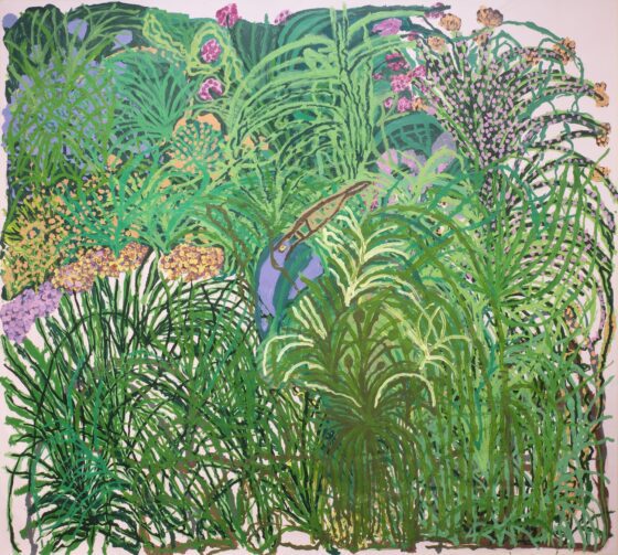 An abstract painting on canvas of the forest