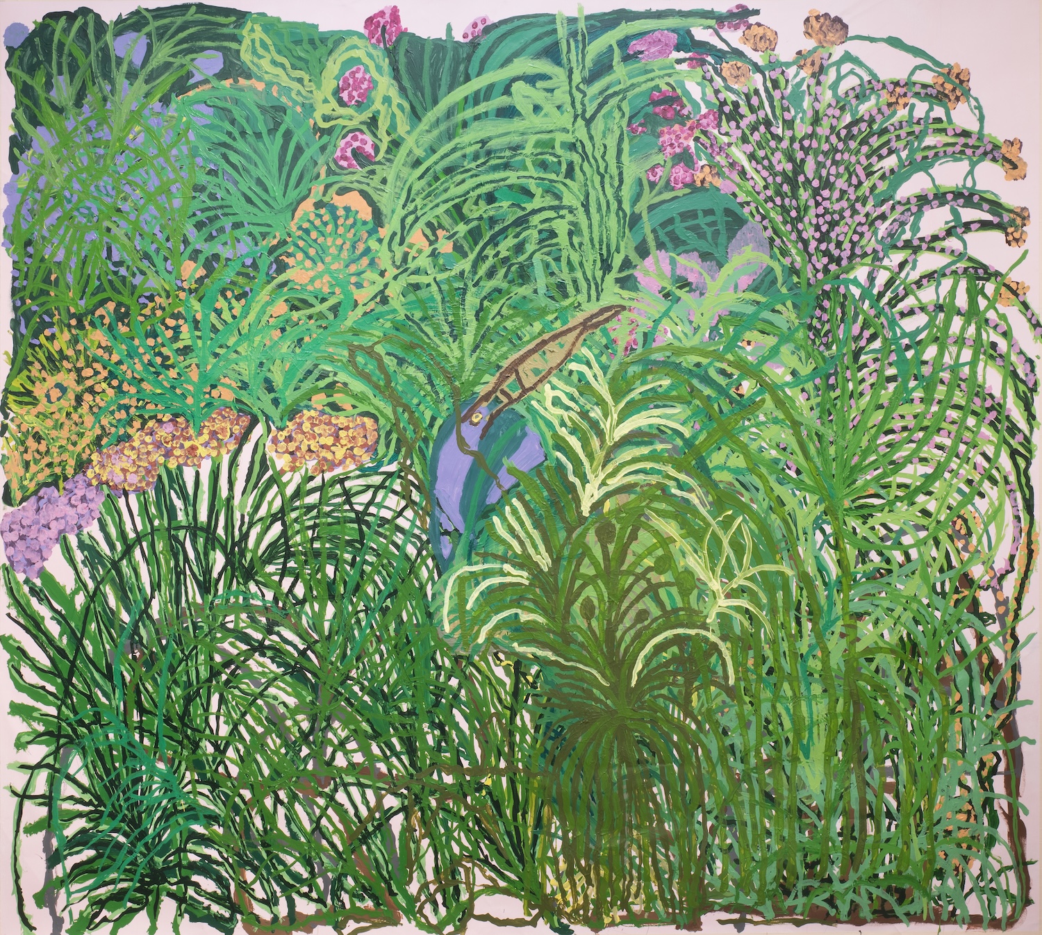 An abstract painting on canvas of the forest