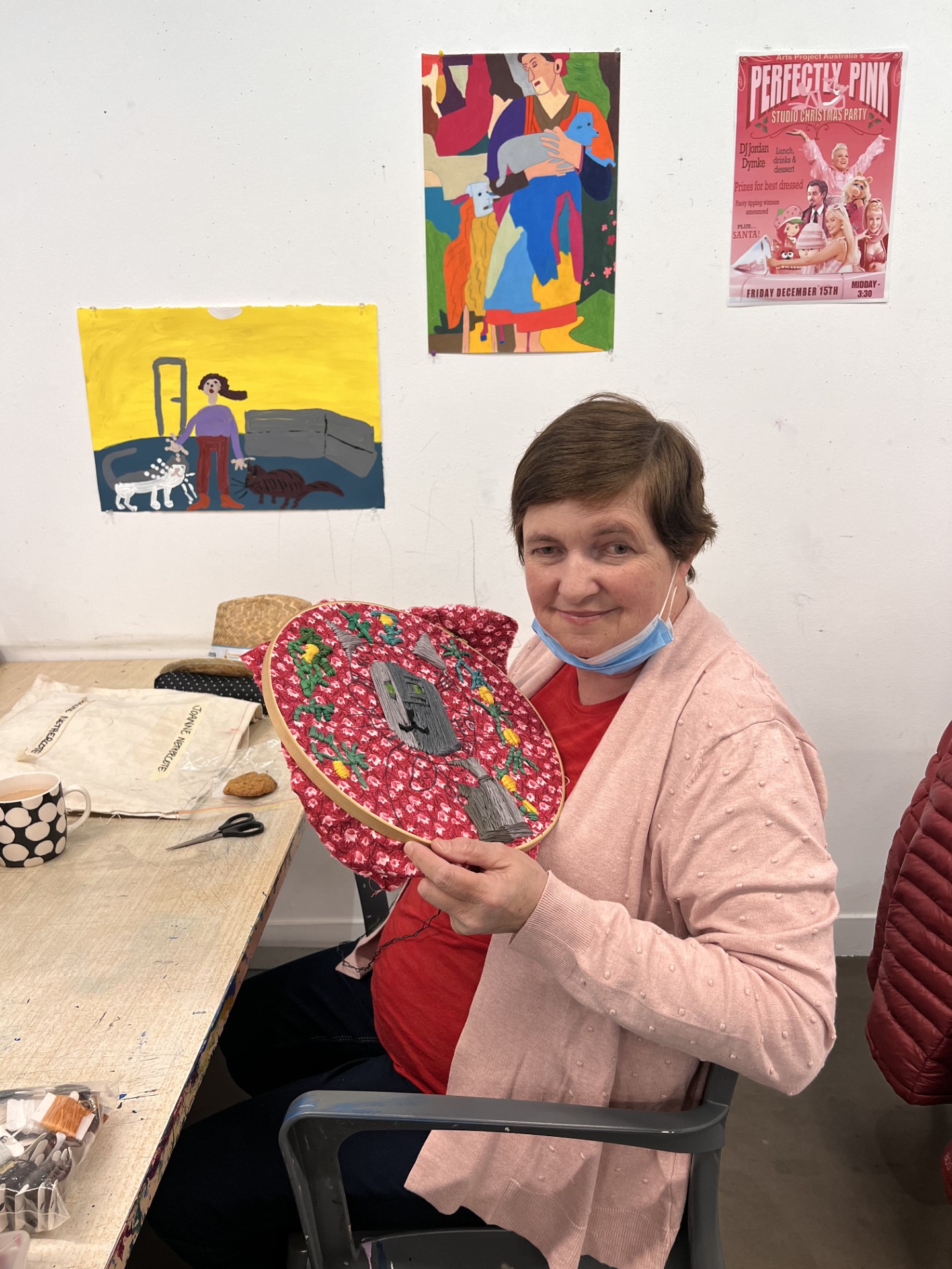 Joanne Nethercote making artwork in the Arts Project Australia studio