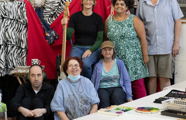 Janet English with APA artists (left to right) Anthony Romagnano, Cathy Staughton, Samantha Ashdown, Rakhi James and Will Murray.