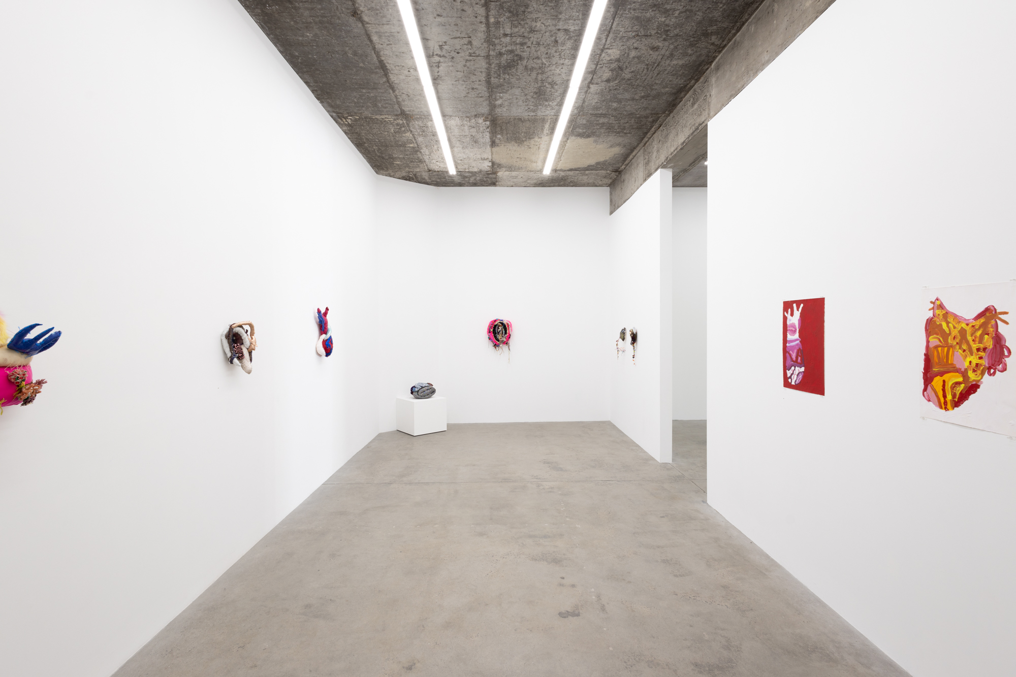 A photo of 3D soft sculptures on display inside Daine Singer Gallery, Melbourne.