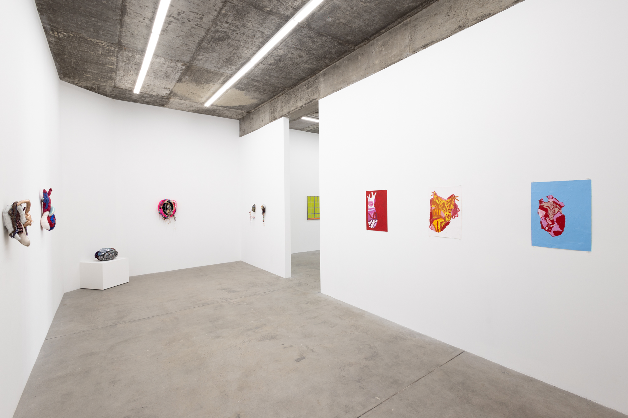 A photo of 3D soft sculptures on display inside Daine Singer Gallery, Melbourne.