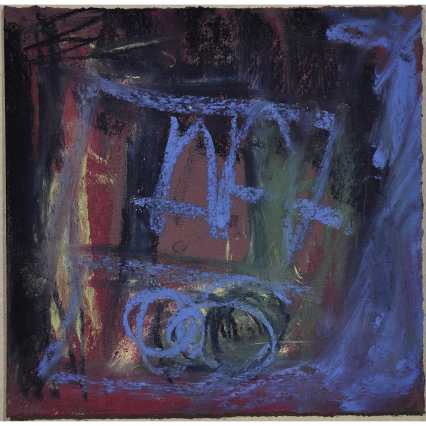 Untitled (Blue arches on green, pink, mauve)