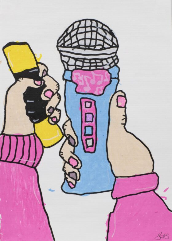 this is a drawing of two hands holding a microphone