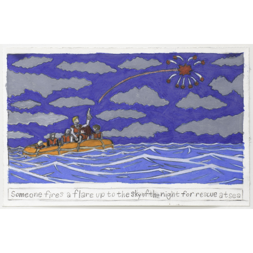 Someone Fires a Flare up to the Sky of the Nightfor Rescue at Sea