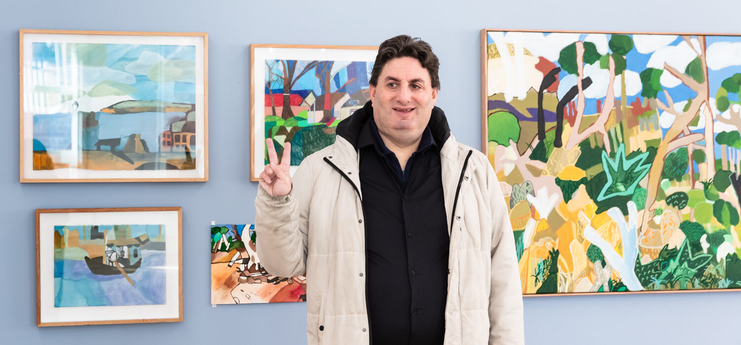 Paul Hodges at the opening of Landscape at the Arts Project Australia gallery