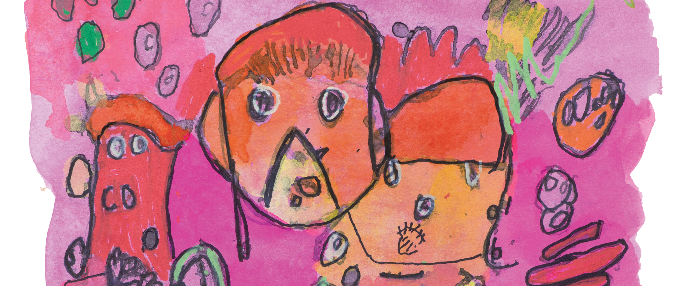 This is a promotional banner for the APA Annual Gala. It features details from a Paul Quick painting which features abstract faces and text.