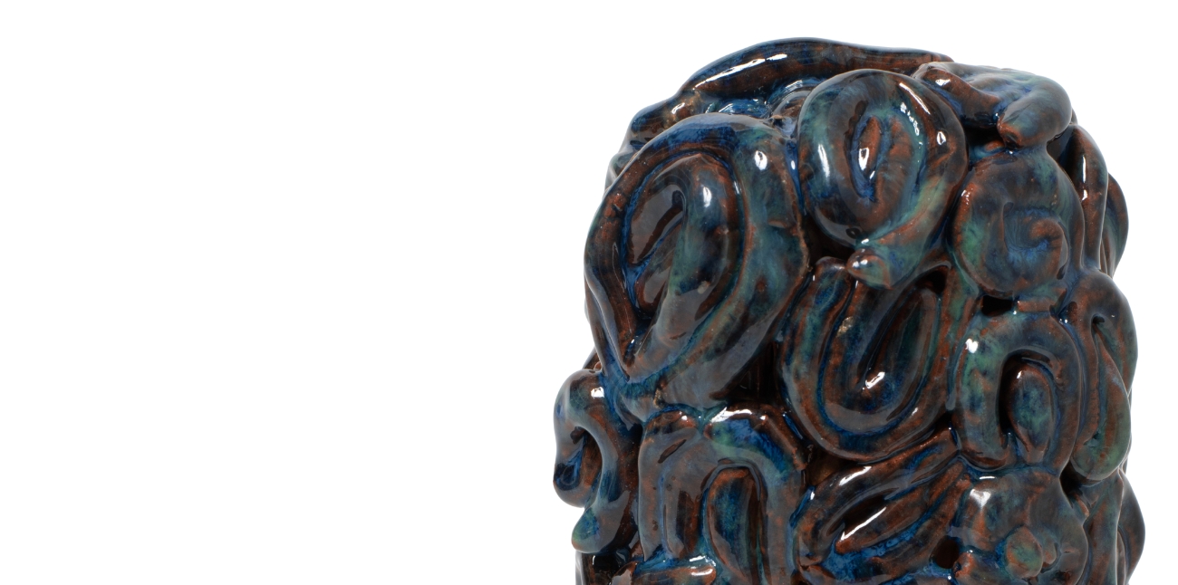 This is a promotional banner for the Ruth Howard: Woven Mantle exhibition.