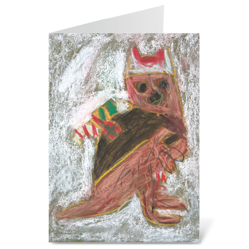 Christmas card featuring kangaroo in a santa hat drawn by APA artist Alan Constable