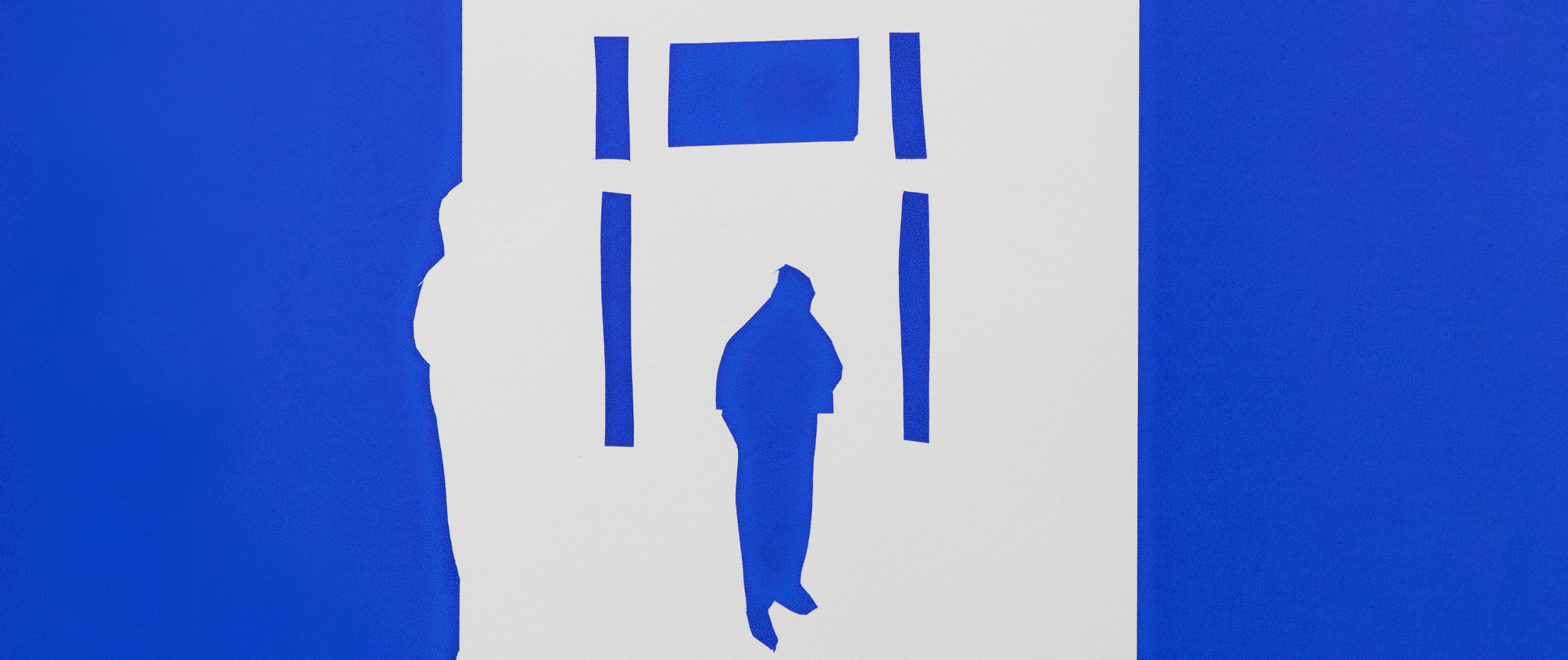 This is a promotional banner for the houses spouses crisis and chrises exhibition. The image shows a vague character lingering in the doorway of a house.
