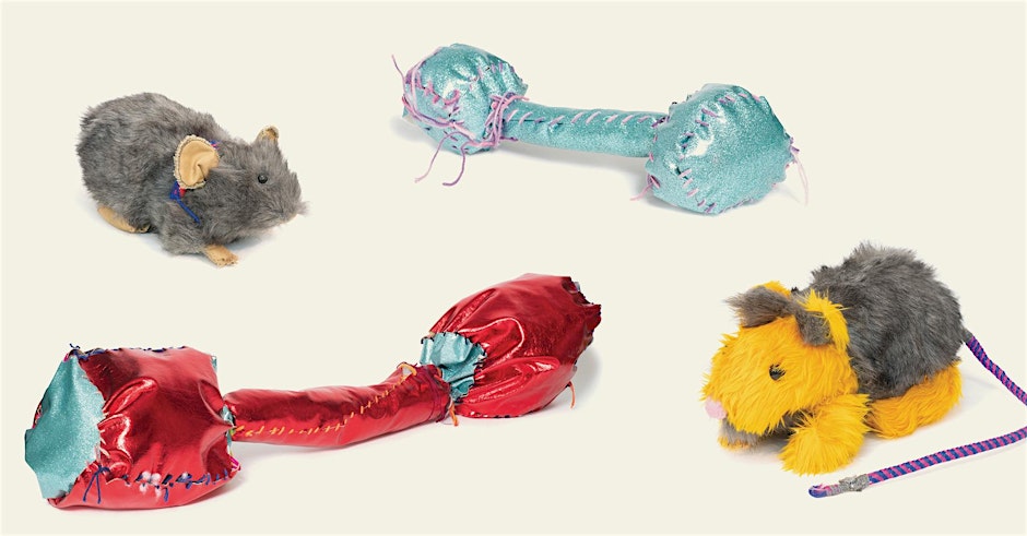 Soft sculpture rats and barbells