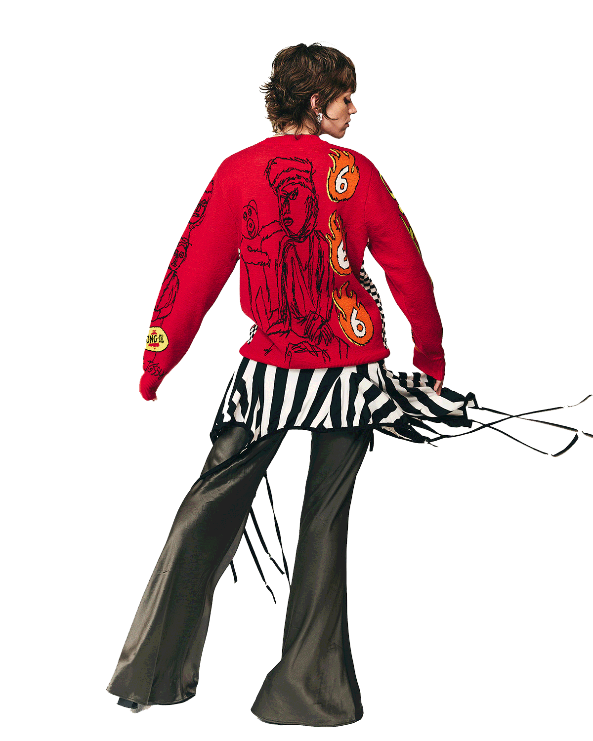 A gif image of a model wearing the WAH-WAH x APA x Cong Josie jumper