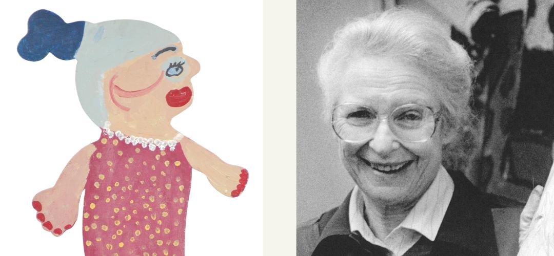 A web banner, on the left a detail of a painting by Dorothy Berry of Kitty Ginter, and on the right a black and white photo portrait of Kitty Ginter.